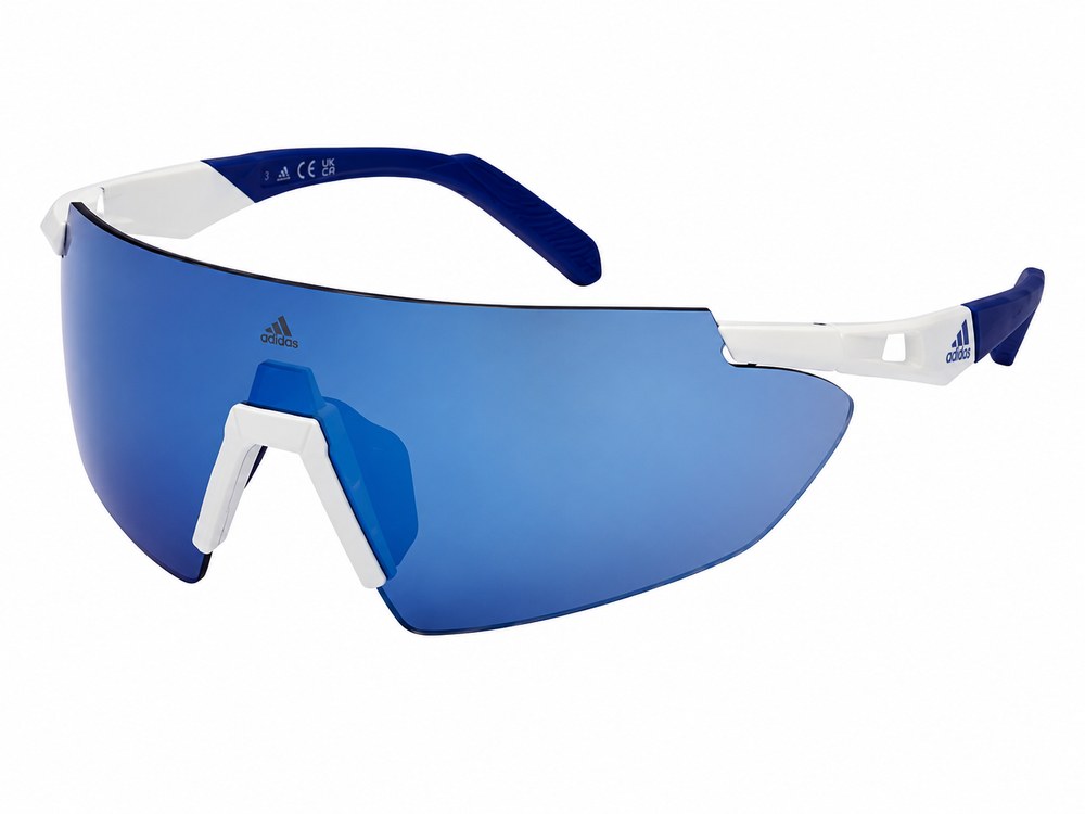 Adidas, gafas blancas y azules con lente espejado